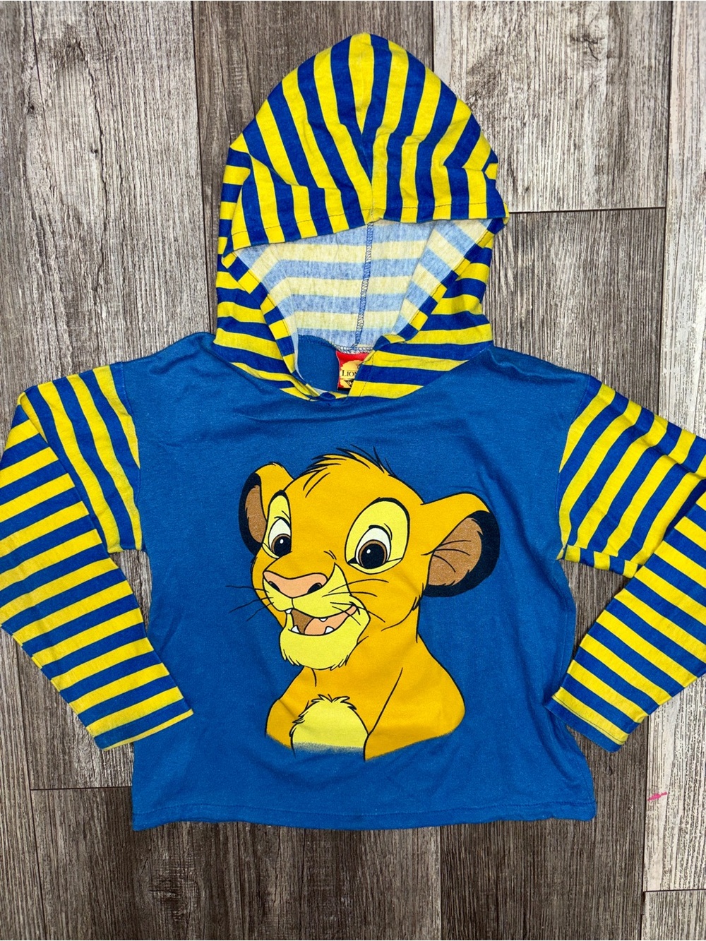 Vintage 90s Lion King Blue & Yellow Kids Hoodie Top with Simba Graphic